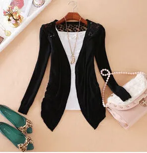 Women Candy Color Slim Thin Lace Hollow Out jacket Women Knitted Cardigan Sweater Tops Irregular Hem Long Sleeve  Outwear Coat