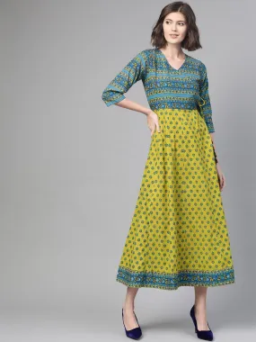 Women Green & Blue Ethnic Motifs Printed Maxi Dress