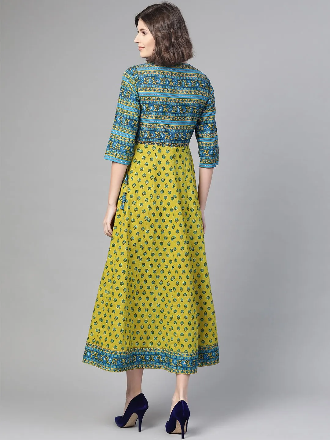 Women Green & Blue Ethnic Motifs Printed Maxi Dress