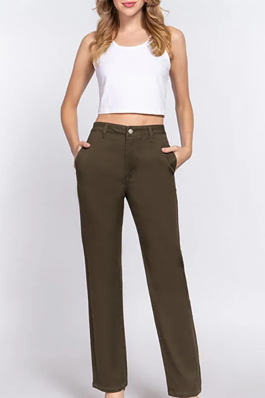 Women's Casual Straight Fit Twill Long Pants