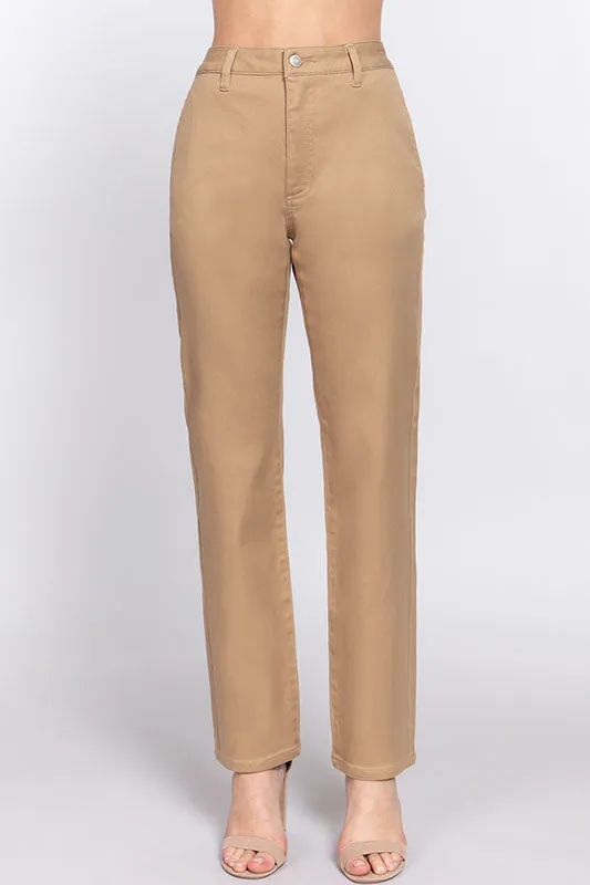 Women's Casual Straight Fit Twill Long Pants