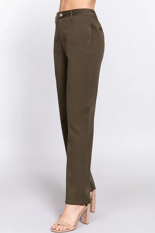 Women's Casual Straight Fit Twill Long Pants