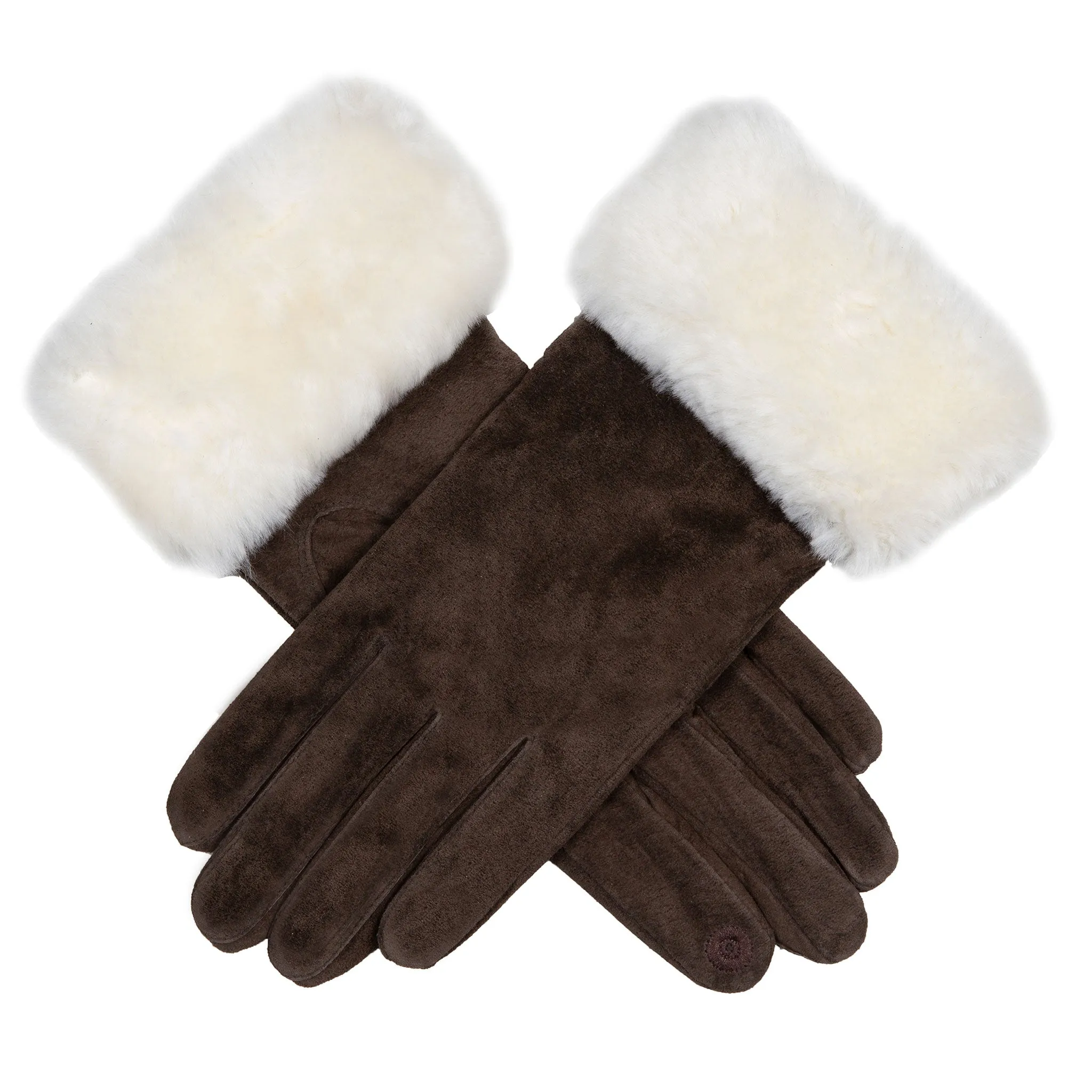 Women’s Touchscreen Water Resistant Lined Suede Gloves with Sheepskin Cuffs