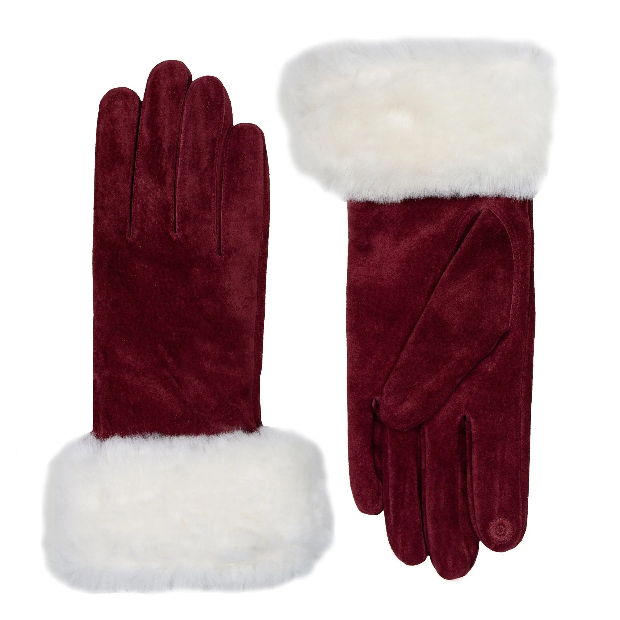 Women’s Touchscreen Water Resistant Lined Suede Gloves with Sheepskin Cuffs