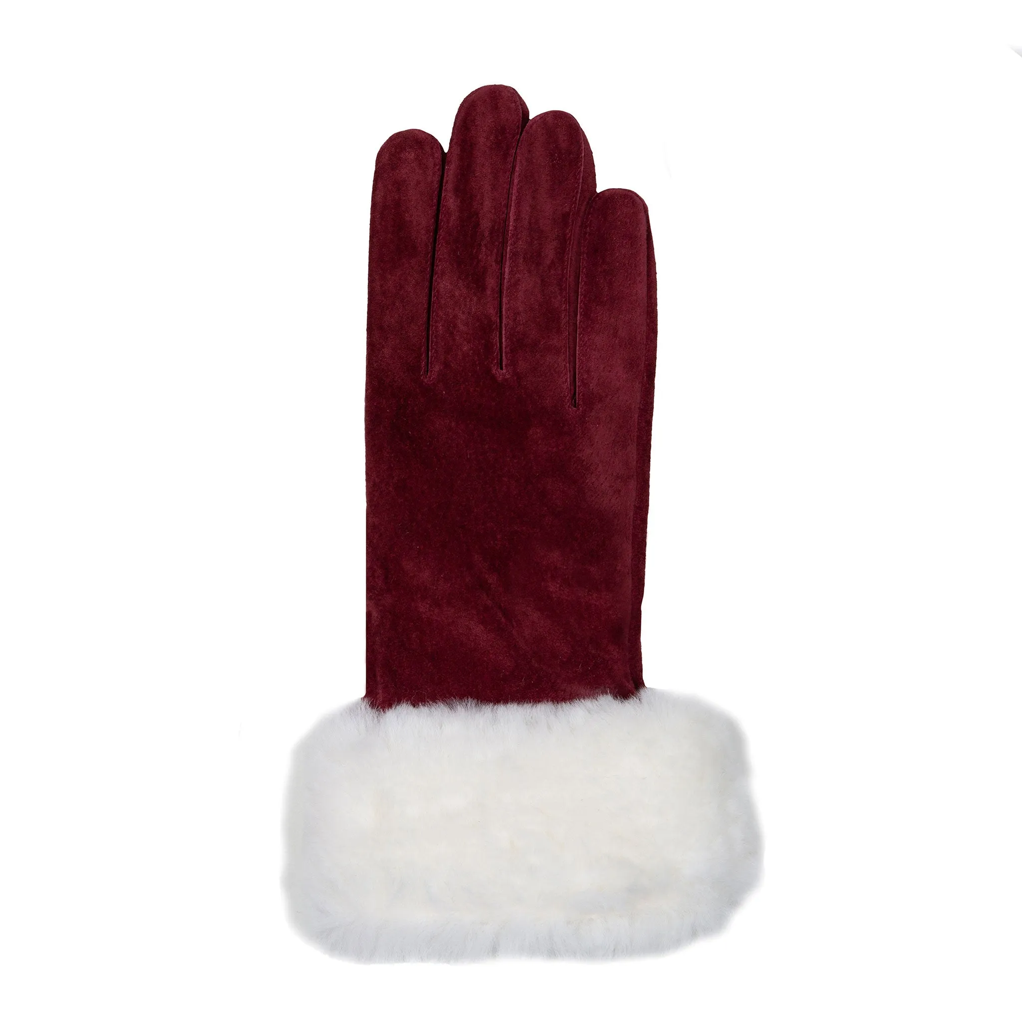 Women’s Touchscreen Water Resistant Lined Suede Gloves with Sheepskin Cuffs