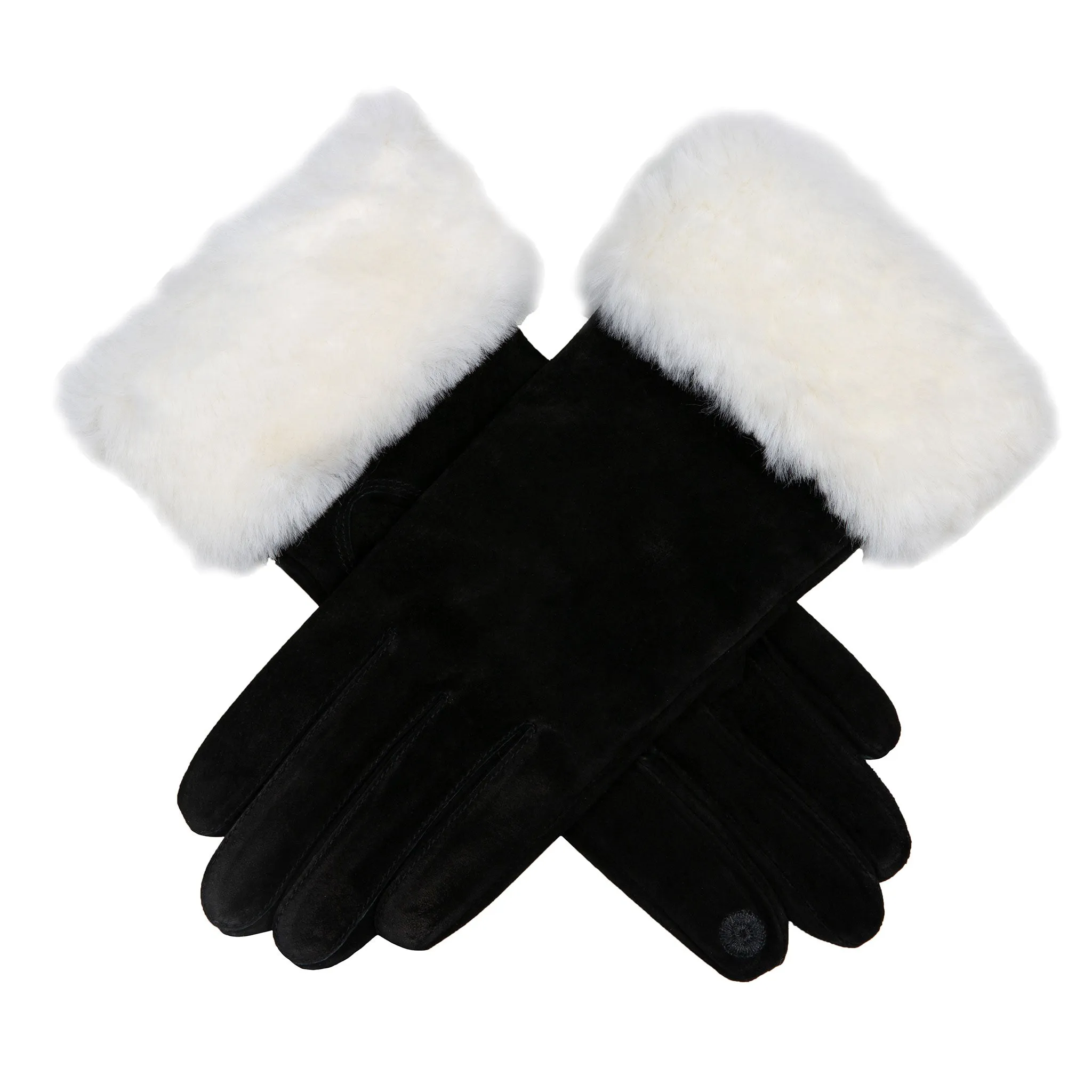 Women’s Touchscreen Water Resistant Lined Suede Gloves with Sheepskin Cuffs