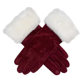 Women’s Touchscreen Water Resistant Lined Suede Gloves with Sheepskin Cuffs