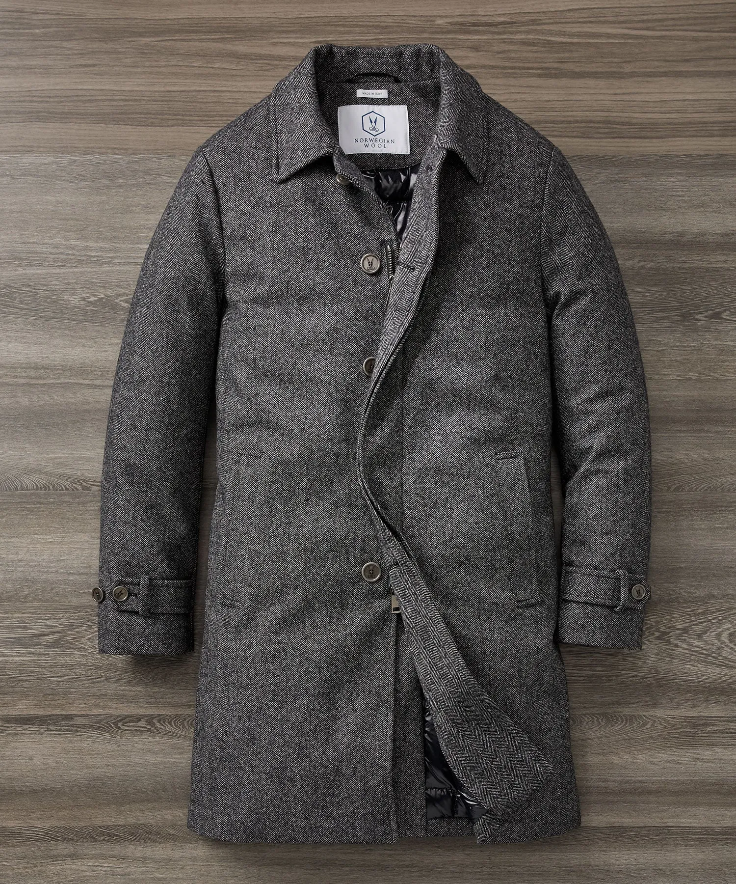 Wool-Cashmere Herringbone Three-Quarter-Length Coat