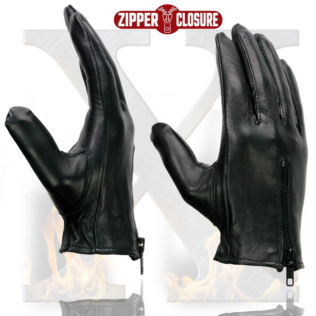 Xelement XG37536 Ladies Black Unlined Leather Gloves with Zipper