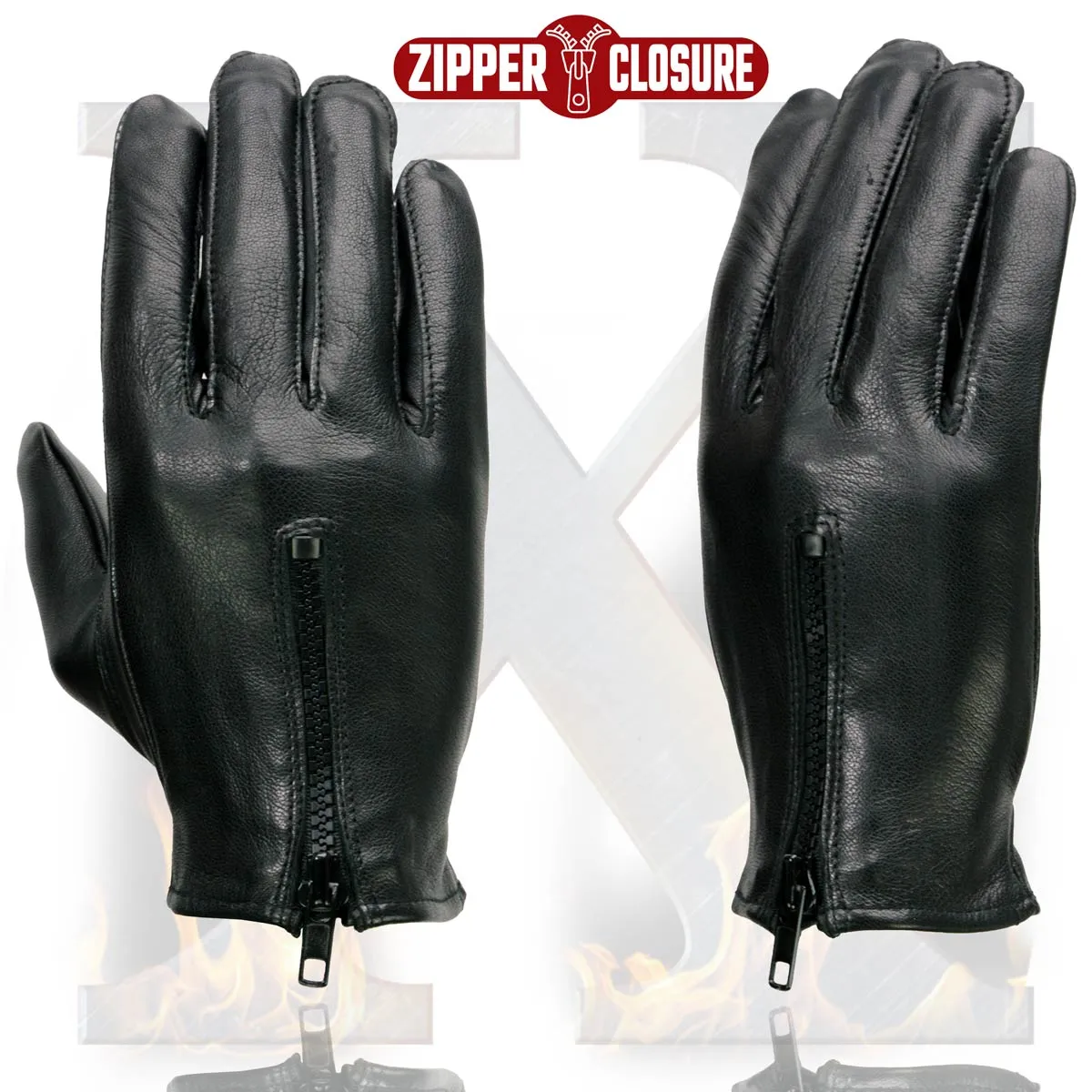 Xelement XG37536 Ladies Black Unlined Leather Gloves with Zipper