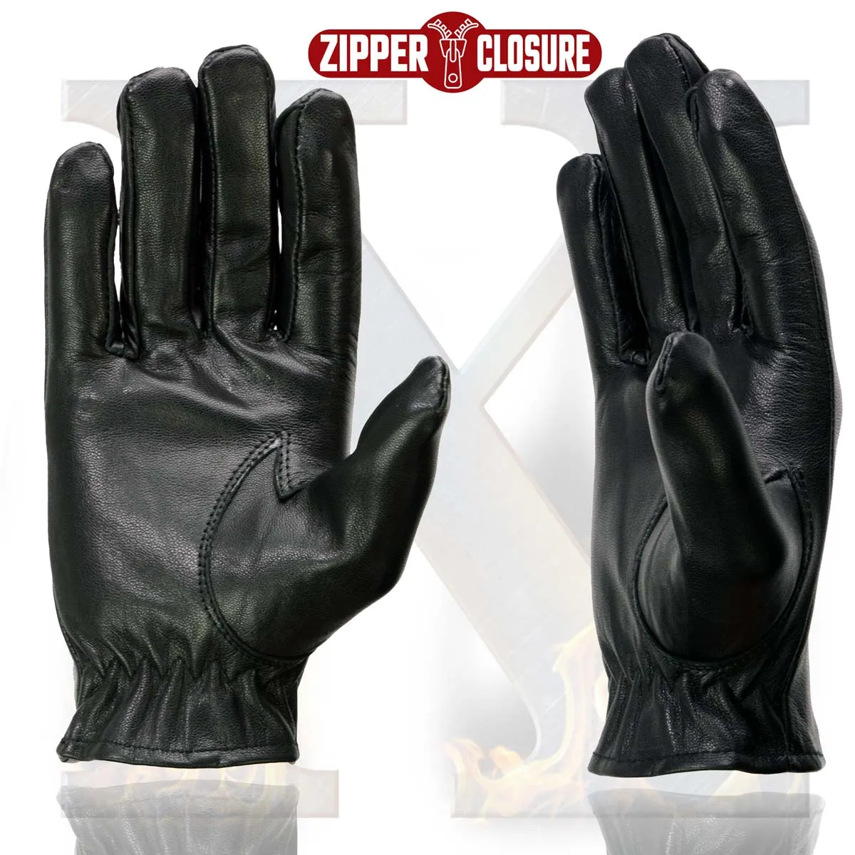 Xelement XG37536 Ladies Black Unlined Leather Gloves with Zipper