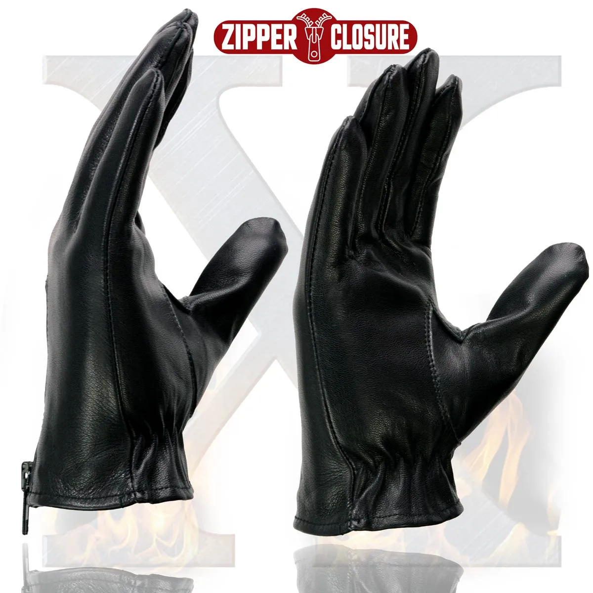 Xelement XG37536 Ladies Black Unlined Leather Gloves with Zipper