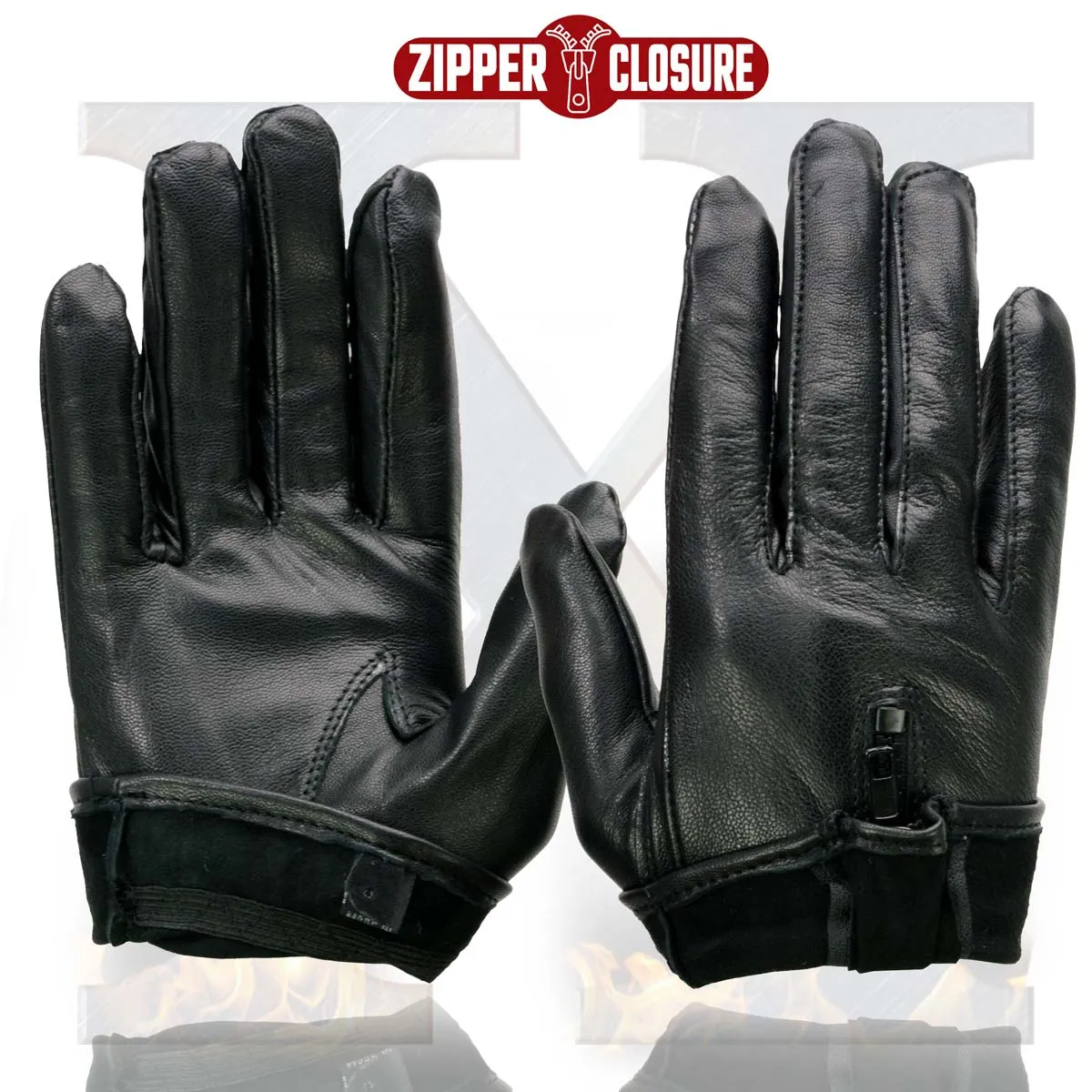 Xelement XG37536 Ladies Black Unlined Leather Gloves with Zipper